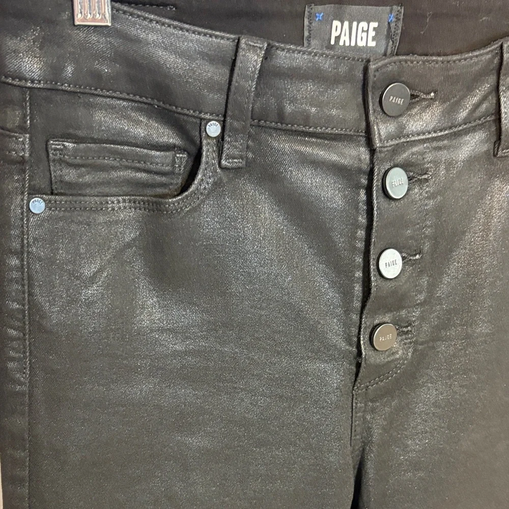 PAIGE Hoxten Ultra skinny Black shiny jeans size 28 like new - Picture 5 of 10